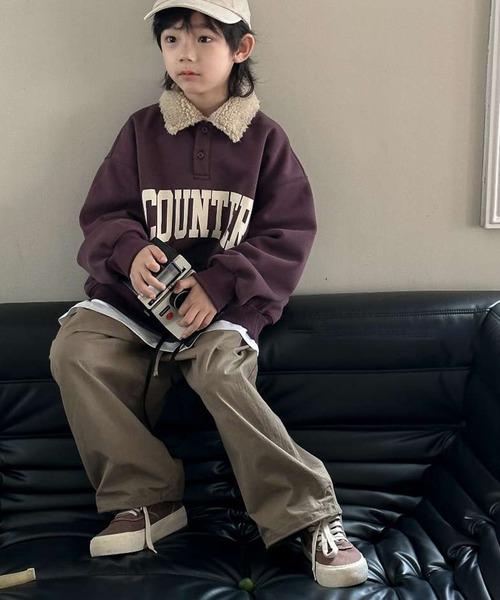 aimoha(アイモハ)の「【aimoha-KIDS-】子供服 英文字POLO襟スウェット(スウェット・キッズ・ベージュ/パープル・120/160/110/130/140/150)」の7枚目の写真