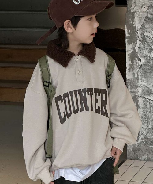 aimoha(アイモハ)の「【aimoha-KIDS-】子供服 英文字POLO襟スウェット(スウェット・キッズ・ベージュ/パープル・120/160/110/130/140/150)」の5枚目の写真