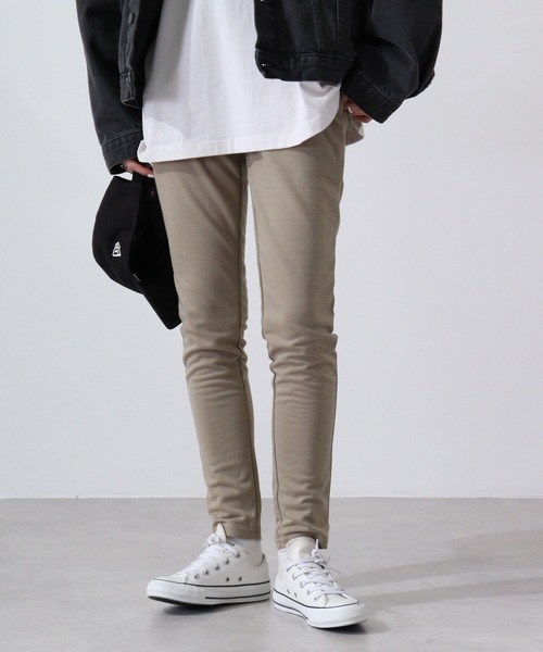 FUNALIVE(ファンアライブ)の「Fleece sweat skinny pants / 裏毛スウェットスキニーパンツ unisex(スウェットパンツ・メンズ・ネイビー/グレー系カモフラージュ/ストライプ/カーキ/ベージュ・L/M)」の2枚目の写真