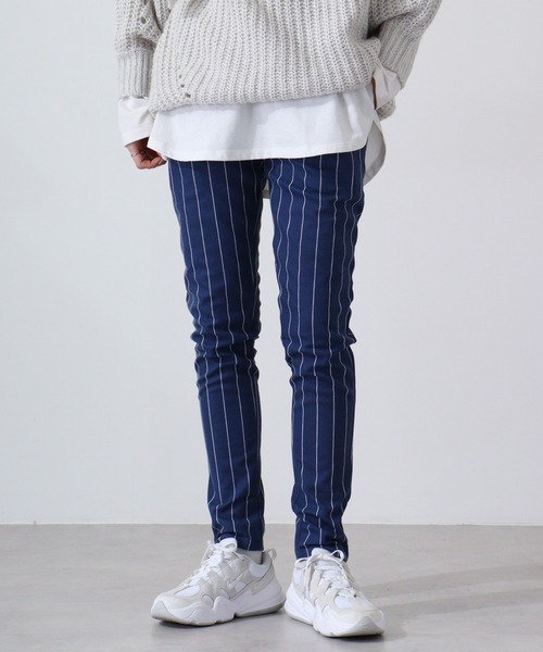 FUNALIVE(ファンアライブ)の「Fleece sweat skinny pants / 裏毛スウェットスキニーパンツ unisex(スウェットパンツ・メンズ・ネイビー/グレー系カモフラージュ/ストライプ/カーキ/ベージュ・L/M)」の1枚目の写真