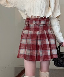 ベルト付き プリーツミニチェックスカート