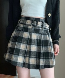 ベルト付き プリーツミニチェックスカート