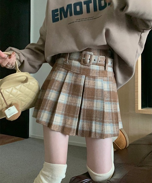 gossip！ロサンゼルス（ゴシップロサンゼルス）の「ベルト付き プリーツミニチェックスカート（スカート・レディース・ベージュ/レッド/ブラック・M/L/S）」の17枚目の写真