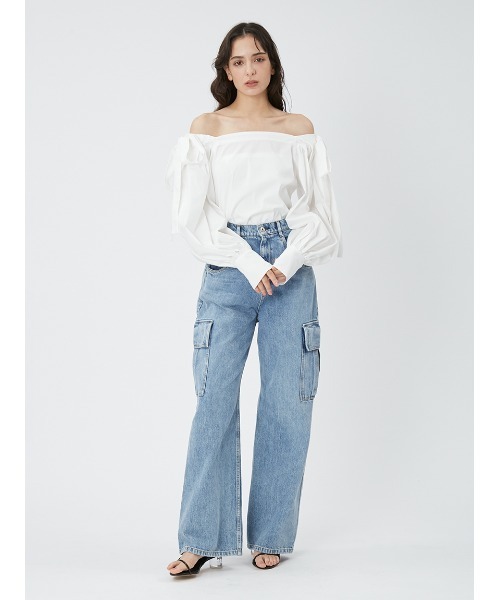 FRAY I.D（フレイアイディー）の「タックオフショルリボンブラウス