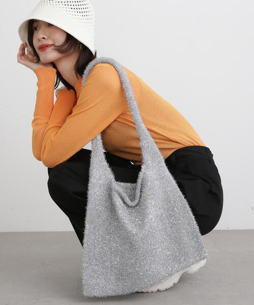 N.（N. Natural Beauty Basic）（エヌエヌナチュラルビューティーベーシック）の「◆ラメニットバッグ（トートバッグ・レディース・ブラック/シルバー・ﾌﾘ-）」の7枚目の写真