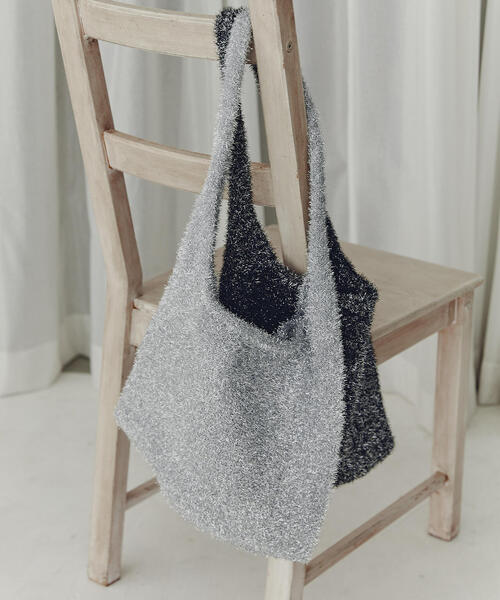 N.（N. Natural Beauty Basic）（エヌエヌナチュラルビューティーベーシック）の「◆ラメニットバッグ（トートバッグ・レディース・ブラック/シルバー・ﾌﾘ-）」の8枚目の写真