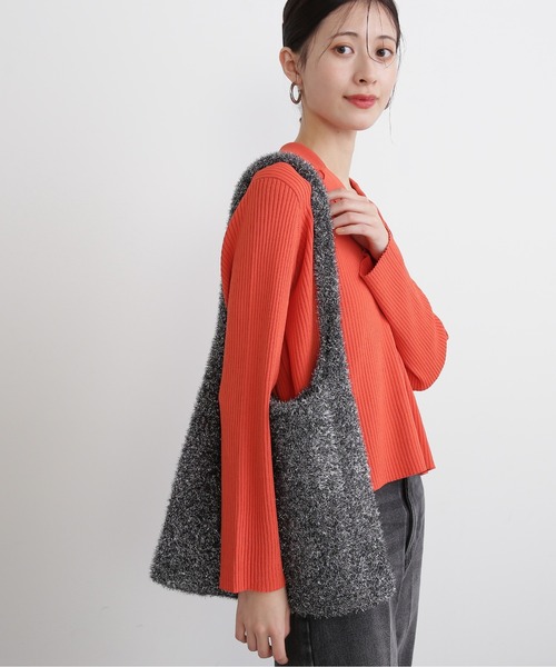 N.（N. Natural Beauty Basic）（エヌエヌナチュラルビューティーベーシック）の「◆ラメニットバッグ（トートバッグ・レディース・ブラック/シルバー・ﾌﾘ-）」の2枚目の写真