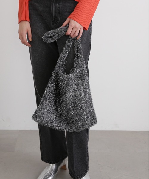 N.（N. Natural Beauty Basic）（エヌエヌナチュラルビューティーベーシック）の「◆ラメニットバッグ（トートバッグ・レディース・ブラック/シルバー・ﾌﾘ-）」の3枚目の写真