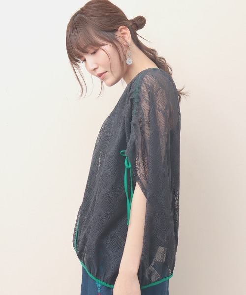 tシャツ リーフメッシュレースポンチョプルオーバー レディース リーフメッシュレースポンチョプルオーバー / Tシャツ