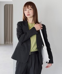 RIRIYANO | 《洗える》2点テーパードパンツスーツセット(ノーカラージャケット+テーパードパンツ)【RIRIYANO】(スーツセット)