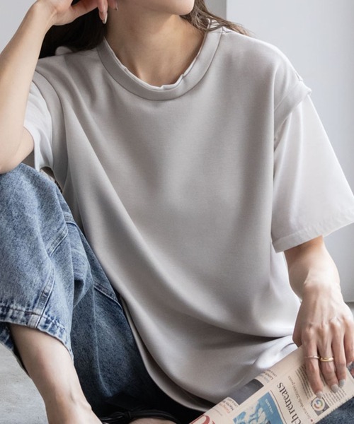 URBAN COLLECTION(アーバンコレクション)の「URBAN COLLECTION エアスムージー フェイクレイヤードベストTシャツ(Tシャツ/カットソー・レディース・チャコールグレー/ブラック/ベージュ・フリー)」の3枚目の写真