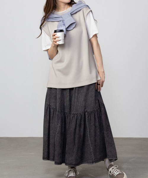 URBAN COLLECTION(アーバンコレクション)の「URBAN COLLECTION エアスムージー フェイクレイヤードベストTシャツ(Tシャツ/カットソー・レディース・チャコールグレー/ブラック/ベージュ・フリー)」の6枚目の写真