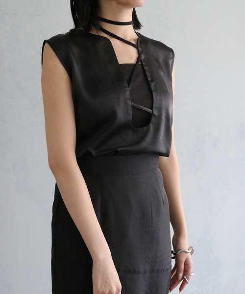 &g'aime（アンジェム）の「【&g’aime】ノースリーブサテンブラウス（シャツ/ブラウス・レディース・ブラック/ブルー/アイボリー・FREE）」の19枚目の写真