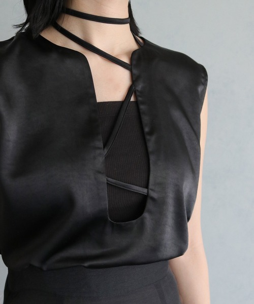 &g'aime（アンジェム）の「【&g’aime】ノースリーブサテンブラウス（シャツ/ブラウス・レディース・ブラック/ブルー/アイボリー・FREE）」の18枚目の写真