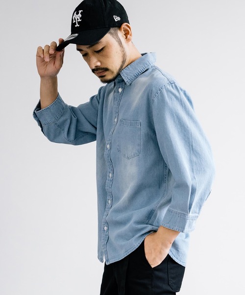 Rocky Monroe(ロッキーモンロー)の「レギュラーカラー7分袖デニムシャツ(シャツ/ブラウス・メンズ・ブルー/ライトブルー/ネイビー・M/L/LL)」の5枚目の写真