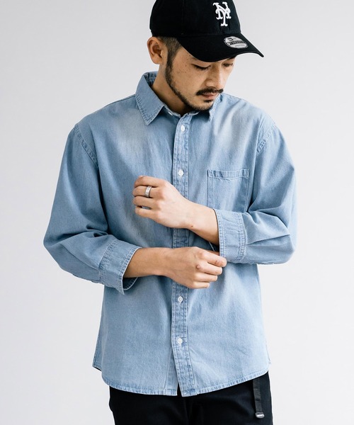 Rocky Monroe(ロッキーモンロー)の「レギュラーカラー7分袖デニムシャツ(シャツ/ブラウス・メンズ・ブルー/ライトブルー/ネイビー・M/L/LL)」の6枚目の写真