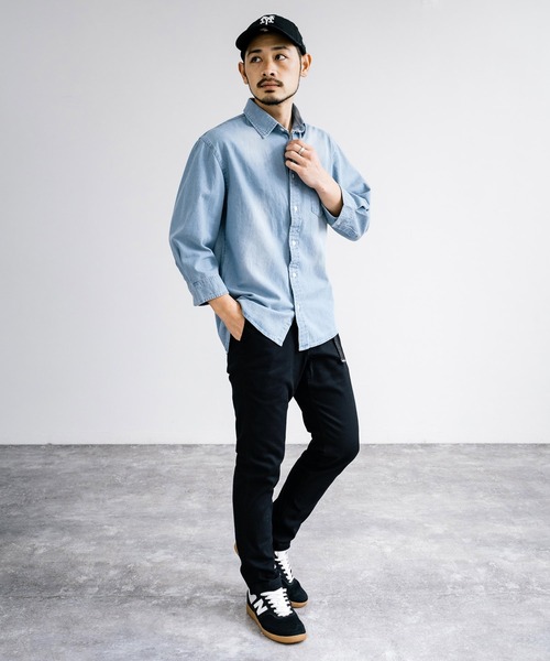 Rocky Monroe(ロッキーモンロー)の「レギュラーカラー7分袖デニムシャツ(シャツ/ブラウス・メンズ・ブルー/ライトブルー/ネイビー・M/L/LL)」の7枚目の写真