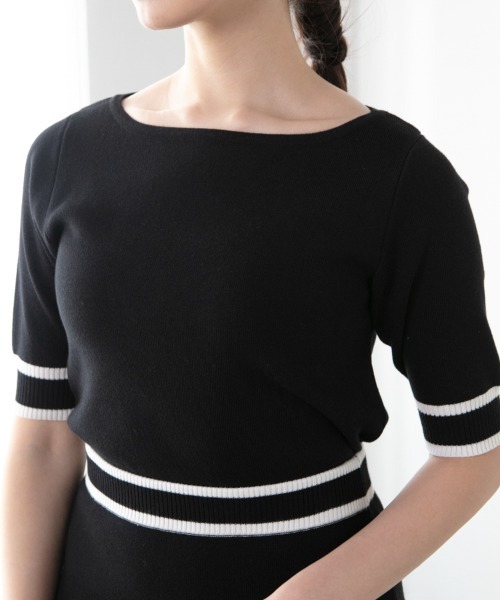 M.deux(エムドゥ)の「《ライン入りニットアップ》(ニット/セーター・レディース・ベージュ/ブラック・MEDIUM)」の9枚目の写真