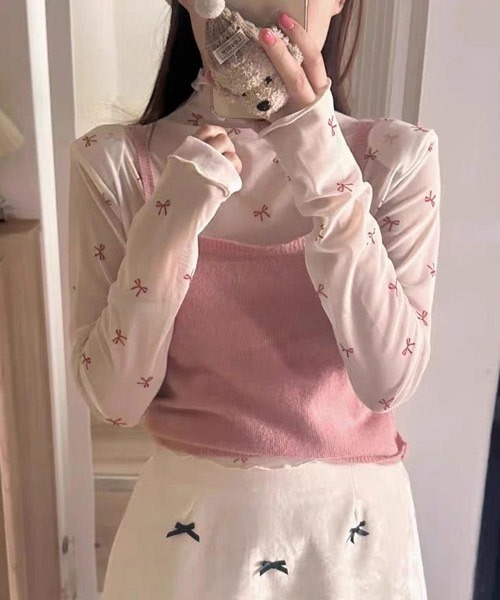 Mayree(メイリー)の「【Mayree】リボンシアートップス(Tシャツ/カットソー・レディース・ホワイト/パープル/ブラック/ブルー・FREE)」の6枚目の写真