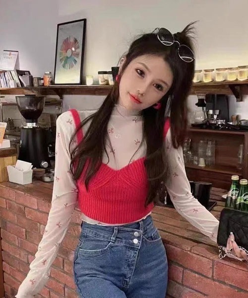 Mayree(メイリー)の「【Mayree】リボンシアートップス(Tシャツ/カットソー・レディース・ホワイト/パープル/ブラック/ブルー・FREE)」の7枚目の写真