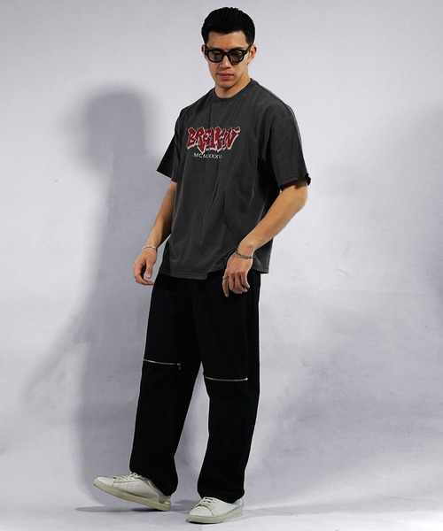 ルーズシルエット ピグメント加工半袖Tシャツ メンズ ロゴT