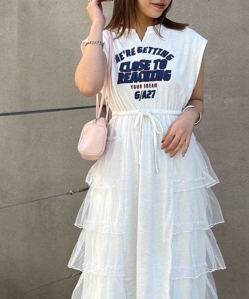 CIAOPANIC（チャオパニック）の「チュールドッキングロゴノースリーブワンピース（ワンピース・レディース・オフホワイト/グレー/ブラック/ネイビー・FREE）」の5枚目の写真