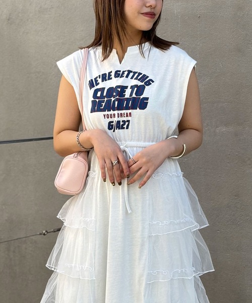 CIAOPANIC（チャオパニック）の「チュールドッキングロゴノースリーブワンピース（ワンピース・レディース・オフホワイト/グレー/ブラック/ネイビー・FREE）」の6枚目の写真