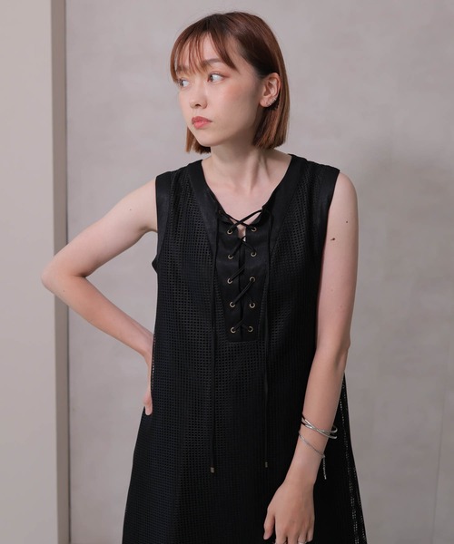 【セール】レースアップメッシュワンピース（ワンピース）｜LADYMADE（レディメイド）
