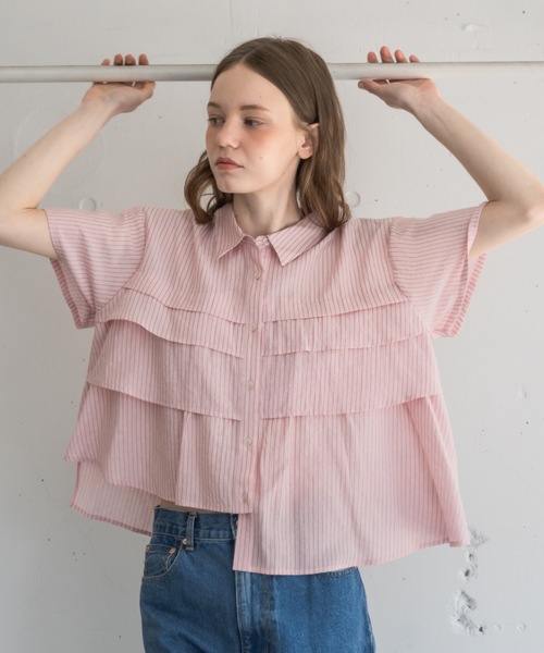 ブラウス シャツ 「ZOZOTOWN限定」asymmetry frill short sleeve shirt/半袖フリルシャツ レディース ZOZOTOWN限定】asymmetry frill short sleeve shirt/半袖フリル