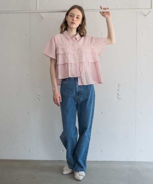 トップス idem asymmetry frill short sleeve shirt ZOZOTOWN限定】asymmetry frill short sleeve shirt/半袖フリル