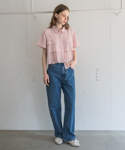 ZOZOTOWN限定】asymmetry frill short sleeve shirt/半袖フリル
