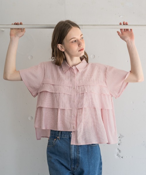 ブラウス シャツ 「ZOZOTOWN限定」asymmetry frill short sleeve shirt/半袖フリルシャツ レディース ZOZOTOWN限定】asymmetry frill short sleeve shirt/半袖フリル