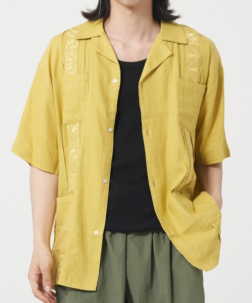 ROUGH TRADE(ラフトレード)の「麻レーヨン 半袖キューバシャツ(M1)(シャツ/ブラウス・メンズ・アイボリー/チャコールグレー/ミント/イエロー・X-LARGE/LARGE/MEDIUM)」の4枚目の写真