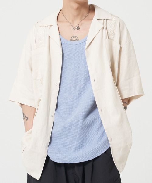 ROUGH TRADE(ラフトレード)の「麻レーヨン 半袖キューバシャツ(M1)(シャツ/ブラウス・メンズ・アイボリー/チャコールグレー/ミント/イエロー・X-LARGE/LARGE/MEDIUM)」の3枚目の写真