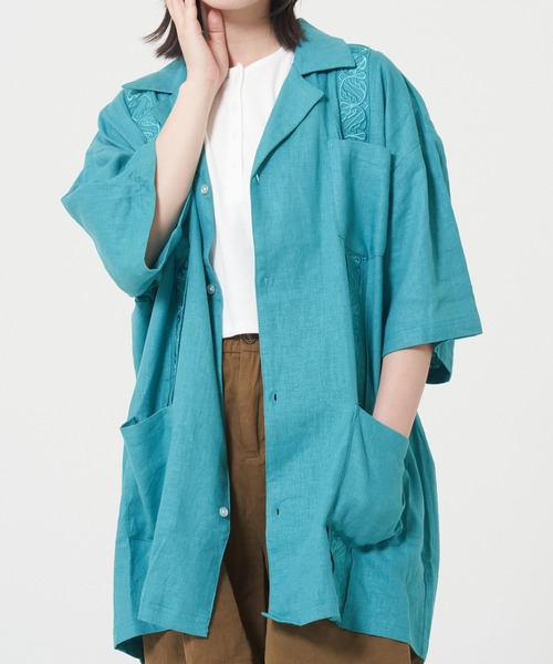 ROUGH TRADE(ラフトレード)の「麻レーヨン 半袖キューバシャツ(M1)(シャツ/ブラウス・メンズ・アイボリー/チャコールグレー/ミント/イエロー・X-LARGE/LARGE/MEDIUM)」の2枚目の写真