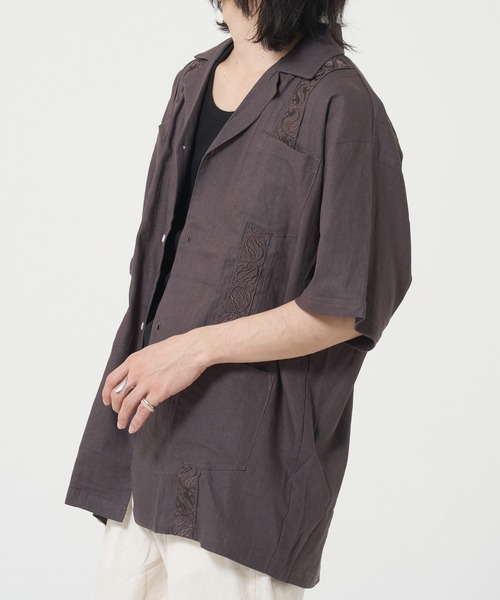 ROUGH TRADE(ラフトレード)の「麻レーヨン 半袖キューバシャツ(M1)(シャツ/ブラウス・メンズ・アイボリー/チャコールグレー/ミント/イエロー・X-LARGE/LARGE/MEDIUM)」の10枚目の写真