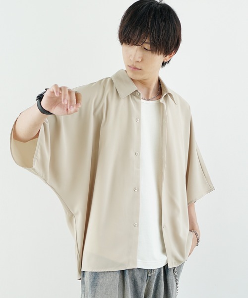 MinoriTY】さらさらとろみ素材ドルマンシルエット半袖シャツ ビッグ