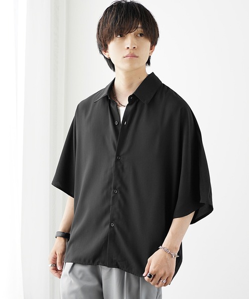 MinoriTY】さらさらとろみ素材ドルマンシルエット半袖シャツ ビッグ