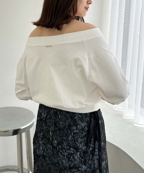 archives(アルシーヴ)の「ピグメントオフショルTシャツ(Tシャツ/カットソー・レディース・チャコールグレー/オフホワイト/ブラウン/ブルー・MEDIUM)」の6枚目の写真