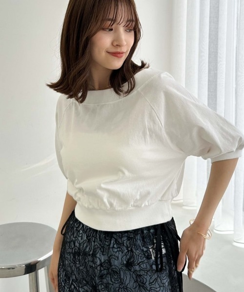 archives(アルシーヴ)の「ピグメントオフショルTシャツ(Tシャツ/カットソー・レディース・チャコールグレー/オフホワイト/ブラウン/ブルー・MEDIUM)」の7枚目の写真