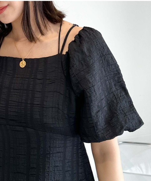 archives（アルシーヴ）の「シアーサッカー２ｗａｙオフショルワンピース（ワンピース・レディース・ブラック/グリーン/アイボリー・MEDIUM）」の5枚目の写真