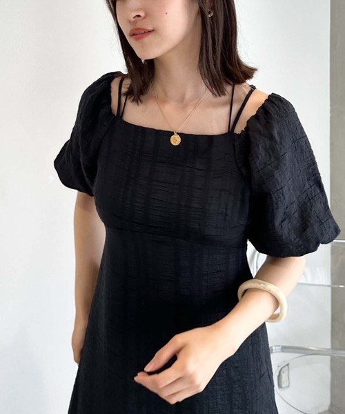 archives（アルシーヴ）の「シアーサッカー２ｗａｙオフショルワンピース（ワンピース・レディース・ブラック/グリーン/アイボリー・MEDIUM）」の7枚目の写真