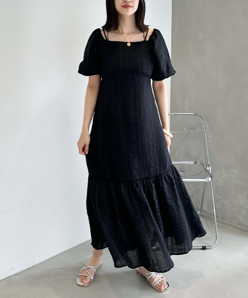 archives（アルシーヴ）の「シアーサッカー２ｗａｙオフショルワンピース（ワンピース・レディース・ブラック/グリーン/アイボリー・MEDIUM）」の12枚目の写真