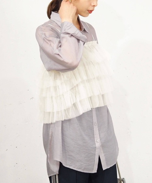 tiptop(ティップトップ)の「ラメチュール前後2wayフリルビスチェ(キャミソール・レディース・ブラック/アイボリー/グレー・FREE)」の8枚目の写真