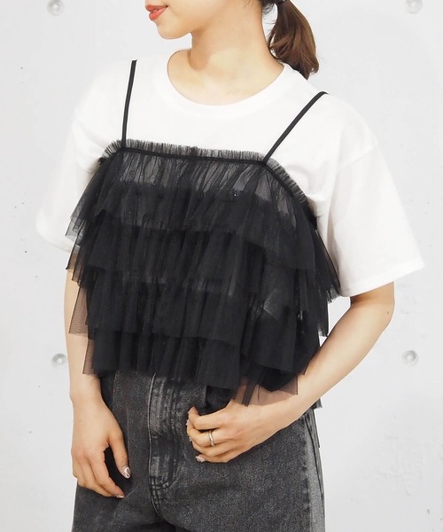 tiptop(ティップトップ)の「ラメチュール前後2wayフリルビスチェ(キャミソール・レディース・ブラック/アイボリー/グレー・FREE)」の15枚目の写真