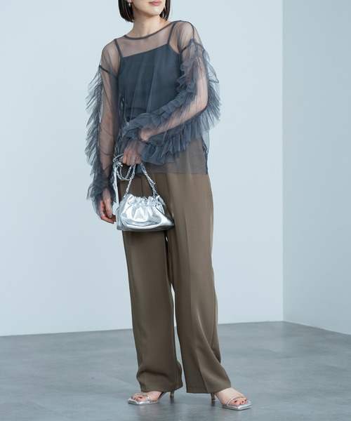 セール】《hideka select》キャミ付きチュールフリルブラウス