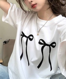 リボンプリント半袖Tシャツ