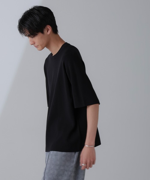 NANO universe（ナノユニバース）の「14ゲージミラノリブニット クルーネック 半袖(手洗い可能)（ニット/セーター・メンズ・ピンク/グレー系その他4/ブラック・M/L）」の5枚目の写真