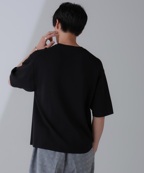 NANO universe（ナノユニバース）の「14ゲージミラノリブニット クルーネック 半袖(手洗い可能)（ニット/セーター・メンズ・ピンク/グレー系その他4/ブラック・M/L）」の7枚目の写真