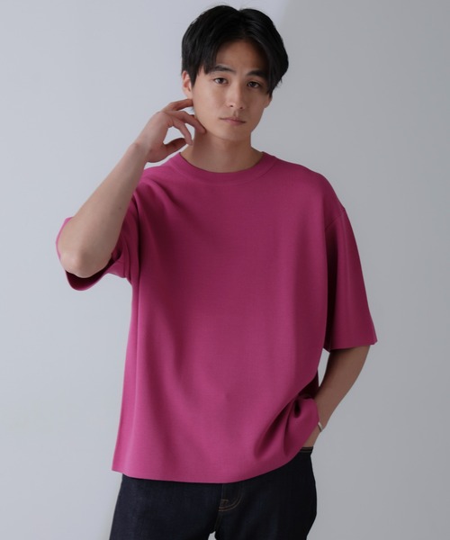 NANO universe（ナノユニバース）の「14ゲージミラノリブニット クルーネック 半袖(手洗い可能)（ニット/セーター・メンズ・ピンク/グレー系その他4/ブラック・M/L）」の20枚目の写真